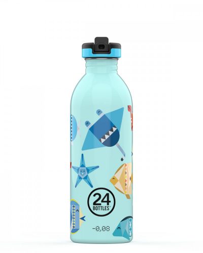 24BOTTLES URBAN 8051513920912 SEA FRIENDS türkizkék-sárga tengeri állat mintás kulacs