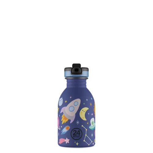 24BOTTLES Kids Urban 250ml rozsdamentes acél kulacs szívószálas kupakkal, Space Friends