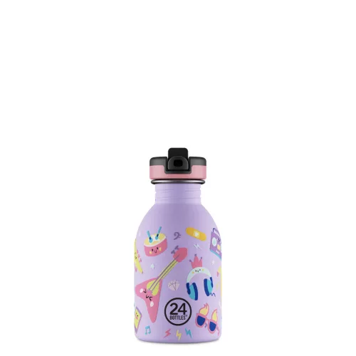 24BOTTLES Kids Urban 250ml rozsdamentes acél kulacs szívószálas kupakkal, Music Friends