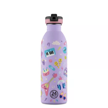   24BOTTLES Kids Urban 500ml rozsdamentes acél kulacs szívószálas kupakkal, Music Friends