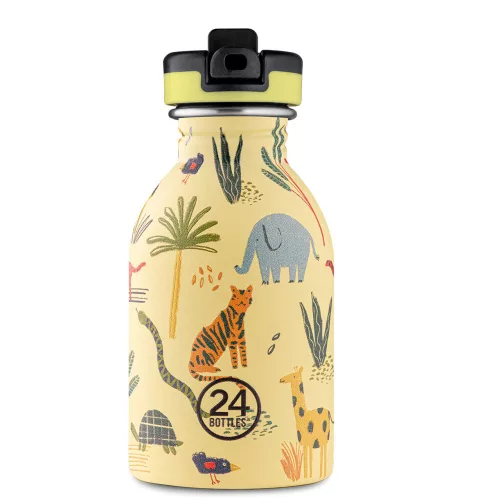 24BOTTLES Kids Urban 250ml rozsdamentes acél kulacs szívószálas kupakkal, Jungle Friends