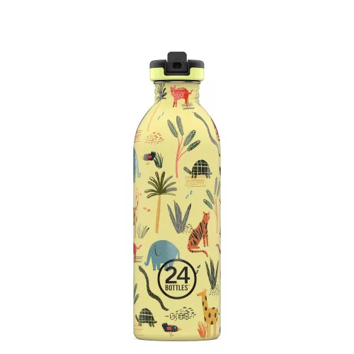 24BOTTLES Kids Urban 500ml rozsdamentes acél kulacs szívószálas kupakkal, Jungle Friends