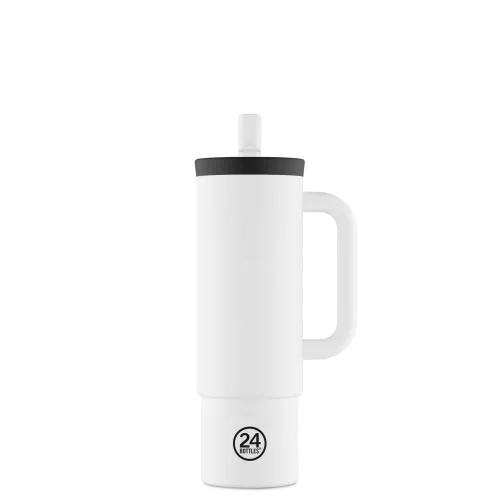 24BOTTLES Straw Cup 800ml rozsdamentes acél bögre szívószállal, Ice White