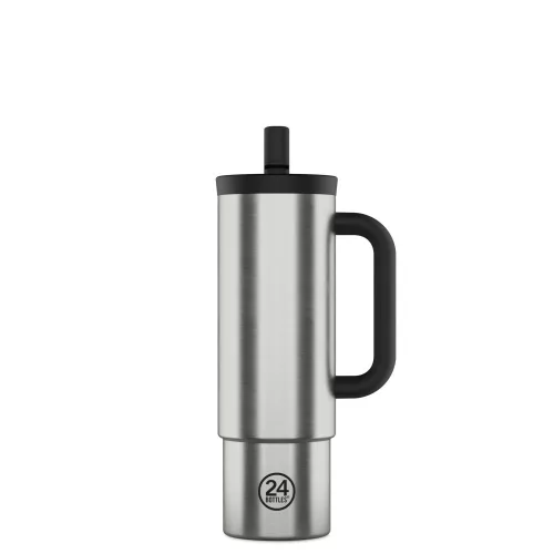 24BOTTLES Straw Cup 800ml rozsdamentes acél bögre szívószállal, Brushed Steel