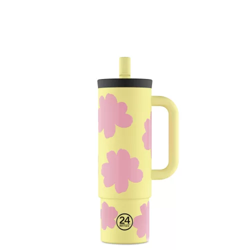24BOTTLES Straw Cup 800ml rozsdamentes acél bögre szívószállal, Daydreaming Yellow