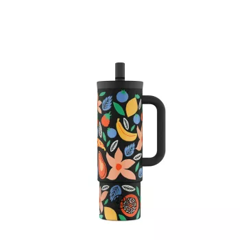   24BOTTLES Straw Cup 800ml rozsdamentes acél bögre szívószállal, Tropical Noir