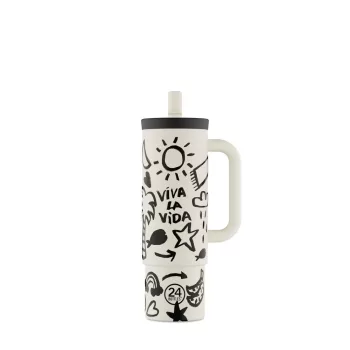   24BOTTLES Straw Cup 800ml rozsdamentes acél bögre szívószállal, Viva la Vida