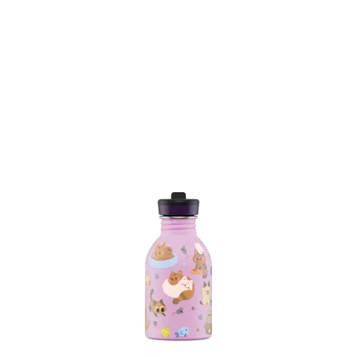 24BOTTLES Kids Urban 250ml rozsdamentes acél kulacs szívószálas kupakkal, Meow Friends
