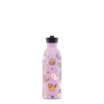   24BOTTLES Kids Urban 500ml rozsdamentes acél kulacs szívószálas kupakkal, Meow Friends