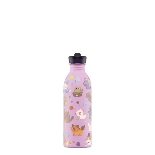 24BOTTLES Kids Urban 500ml rozsdamentes acél kulacs szívószálas kupakkal, Meow Friends