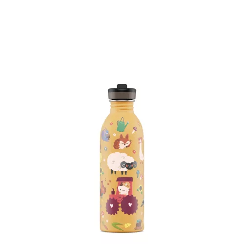24BOTTLES Kids Urban 500ml rozsdamentes acél kulacs szívószálas kupakkal, Farm Friends