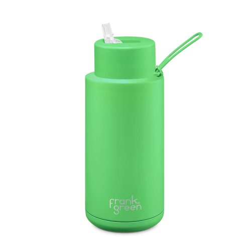 FRANK GREEN CERAMIC BOTTLE B05S09C19-19-19-30 neon green termosz fém szívószálas sport kupakkal