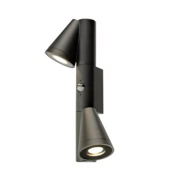   T-TUBE SENSOR fekete GU10 IP44 duplafejű mozgásérzékelős kültéri fali lámpa
