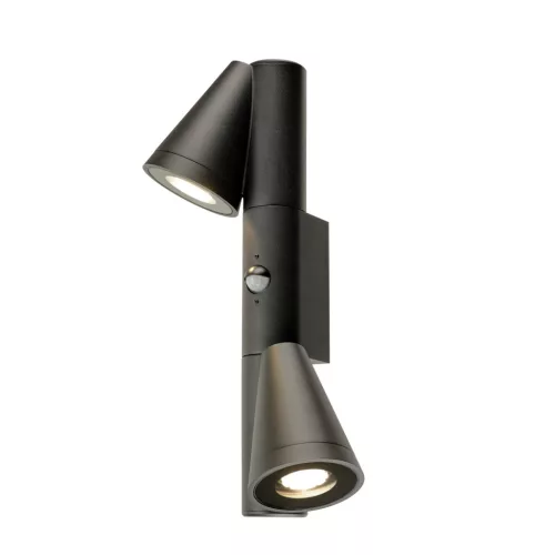 T-TUBE SENSOR fekete GU10 IP44 duplafejű mozgásérzékelős kültéri fali lámpa