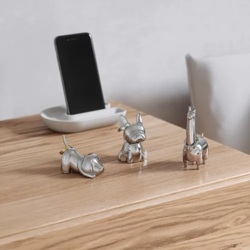 ZOOLA FRANCHIE ezüst színű polírozott tömör fém gyűrűtartó francia bulldog figura