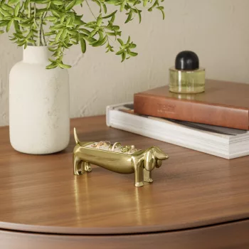 DACHSIE arany fém gyűrűtartó tacskó figura