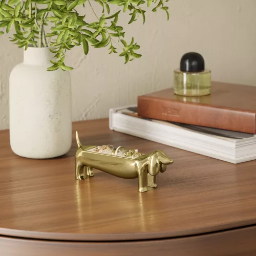DACHSIE arany fém gyűrűtartó tacskó figura