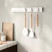 FLIP 5 fényes fehér-fehér 50cm széles fa kihajtható fali fogas akasztó