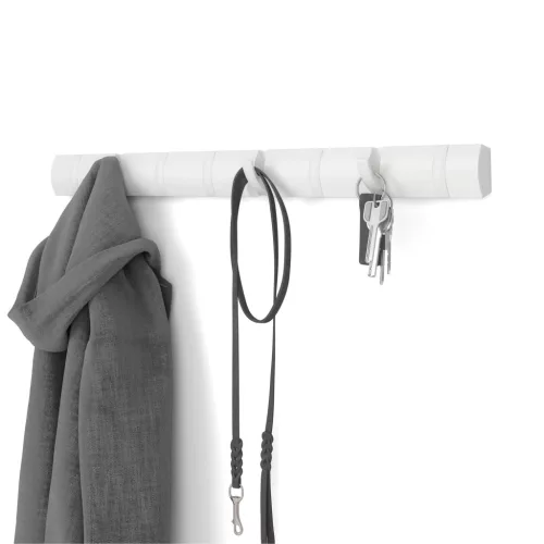 FLIP 8 fényes fehér-fehér 80cm széles fa kihajtható fali fogas akasztó